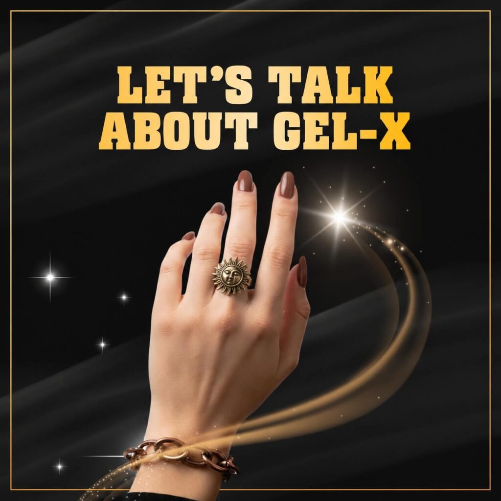 A finished set of Gel-X nail extensions at a nail salon in San Ramon